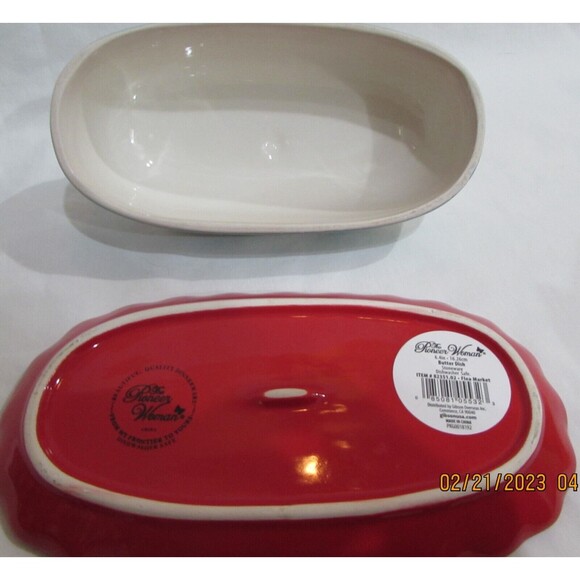 THE PIONEER WOMAN BUTTER DISH FLEA MARKET FLORAL STONEWARE POLKA DOTS BUTTERFLY - Picture 8 of 8